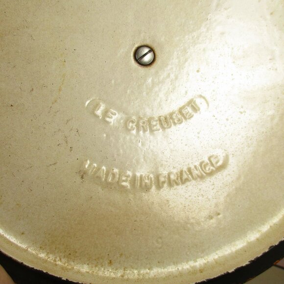 VTG Le Creuset France “E” 4.5 Qt Ribbed Flame Orange Enameled Dutch Oven Pot Lid - Picture 11 of 11